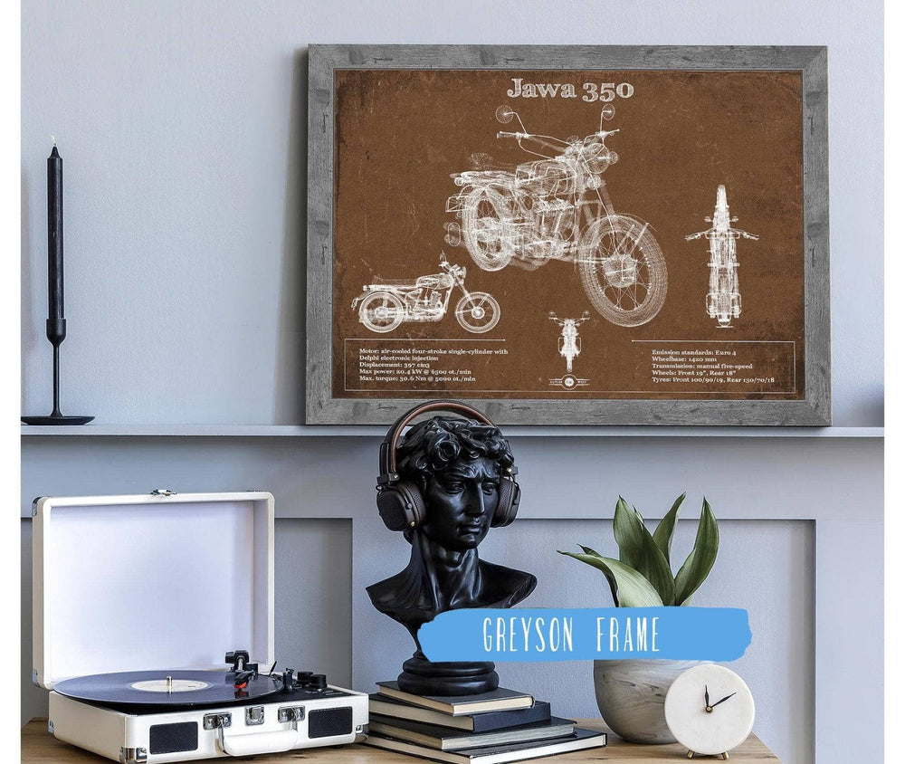 14" x 11" / Stretched Canvas Wrap Cutler West Jawa 350 Vintage Blueprint Motorcycle Patent Print