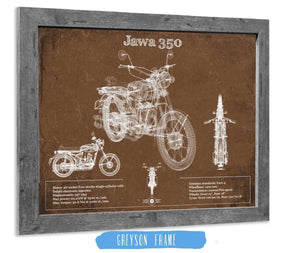 14" x 11" / Greyson Frame Cutler West Jawa 350 Vintage Blueprint Motorcycle Patent Print