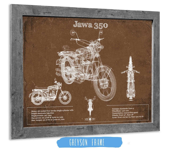 14" x 11" / Greyson Frame Cutler West Jawa 350 Vintage Blueprint Motorcycle Patent Print
