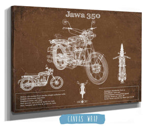 14" x 11" / Stretched Canvas Wrap Cutler West Jawa 350 Vintage Blueprint Motorcycle Patent Print