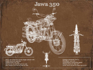 14" x 11" / Unframed Cutler West Jawa 350 Vintage Blueprint Motorcycle Patent Print