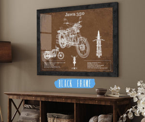 20" x 16" / Black Frame Cutler West Jawa 350 Vintage Blueprint Motorcycle Patent Print