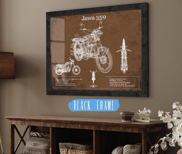 20" x 16" / Black Frame Cutler West Jawa 350 Vintage Blueprint Motorcycle Patent Print