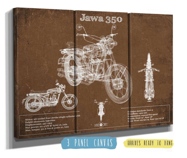 36" x 24" / 3 Panel Canvas Wrap Cutler West Jawa 350 Vintage Blueprint Motorcycle Patent Print