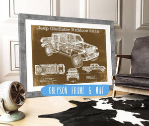 14" x 11" / Greyson Frame & Mat Cutler West Jeep Gladiator Rubicon 2020 Blueprint Vintage Auto Print