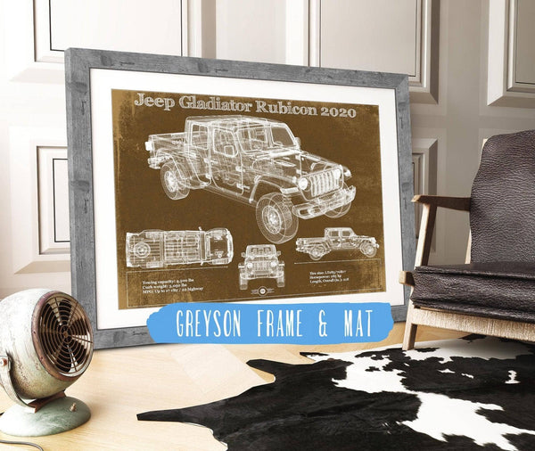 14" x 11" / Greyson Frame & Mat Cutler West Jeep Gladiator Rubicon 2020 Blueprint Vintage Auto Print