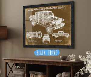 20" x 16" / Black Frame Cutler West Jeep Gladiator Rubicon 2020 Blueprint Vintage Auto Print