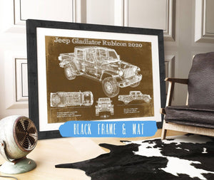 20" x 16" / Black Frame & Mat Cutler West Jeep Gladiator Rubicon 2020 Blueprint Vintage Auto Print