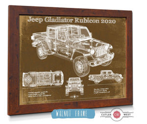 20" x 16" / Walnut Frame Cutler West Jeep Gladiator Rubicon 2020 Blueprint Vintage Auto Print