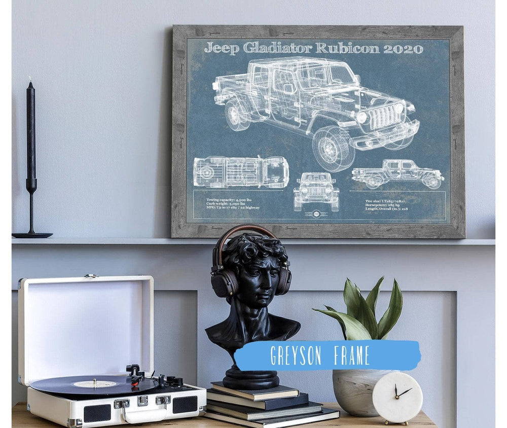 14" x 11" / Stretched Canvas Wrap Cutler West Jeep Gladiator Rubicon 2020 Vintage Blueprint Auto Print