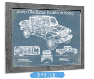 14" x 11" / Greyson Frame Cutler West Jeep Gladiator Rubicon 2020 Vintage Blueprint Auto Print