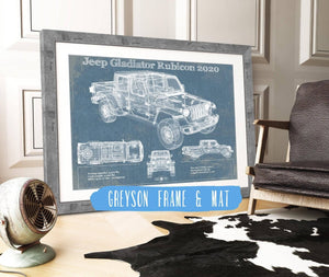 14" x 11" / Greyson Frame & Mat Cutler West Jeep Gladiator Rubicon 2020 Vintage Blueprint Auto Print