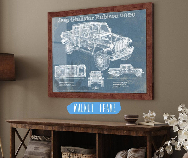 20" x 16" / Walnut Frame Cutler West Jeep Gladiator Rubicon 2020 Vintage Blueprint Auto Print