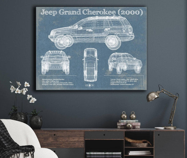 Cutler West Jeep Grand Cherokee 2000 Vintage Blueprint Auto Print