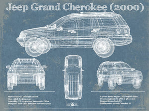 14" x 11" / Unframed Cutler West Jeep Grand Cherokee 2000 Vintage Blueprint Auto Print