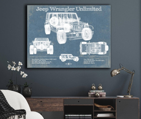 Cutler West Jeep Wrangler Unlimited Vintage Blueprint Auto Print