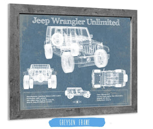 14" x 11" / Greyson Frame Cutler West Jeep Wrangler Unlimited Vintage Blueprint Auto Print
