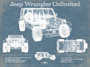 14" x 11" / Unframed Cutler West Jeep Wrangler Unlimited Vintage Blueprint Auto Print