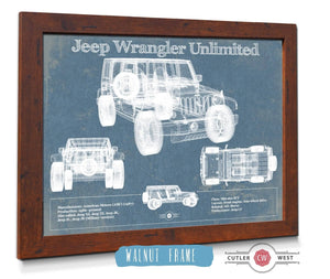 20" x 16" / Walnut Frame Cutler West Jeep Wrangler Unlimited Vintage Blueprint Auto Print