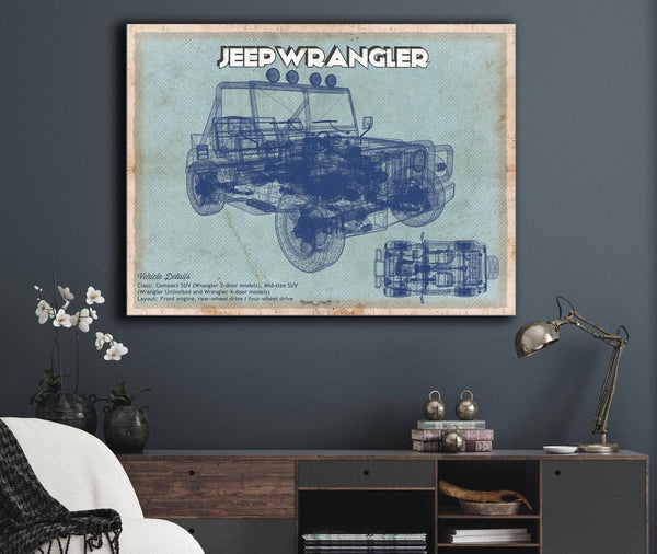 Cutler West Jeep Wrangler Vintage Blueprint Auto Print