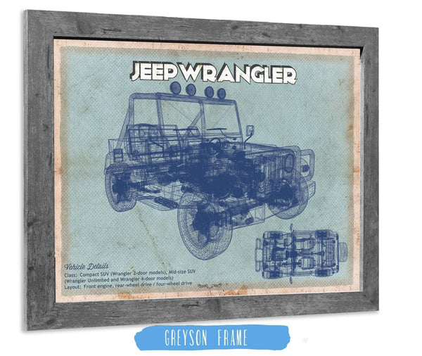 14" x 11" / Greyson Frame Cutler West Jeep Wrangler Vintage Blueprint Auto Print
