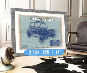 14" x 11" / Greyson Frame & Mat Cutler West Jeep Wrangler Vintage Blueprint Auto Print