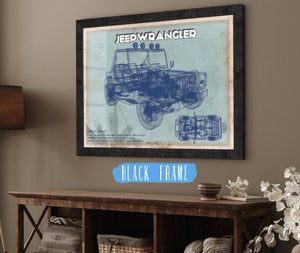 20" x 16" / Black Frame Cutler West Jeep Wrangler Vintage Blueprint Auto Print