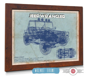 20" x 16" / Walnut Frame Cutler West Jeep Wrangler Vintage Blueprint Auto Print