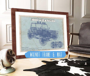 20" x 16" / Walnut Frame & Mat Cutler West Jeep Wrangler Vintage Blueprint Auto Print