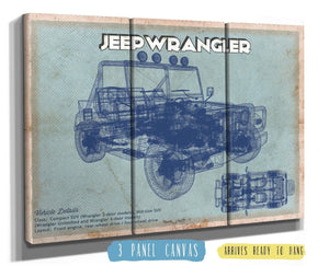 36" x 24" / 3 Panel Canvas Wrap Cutler West Jeep Wrangler Vintage Blueprint Auto Print