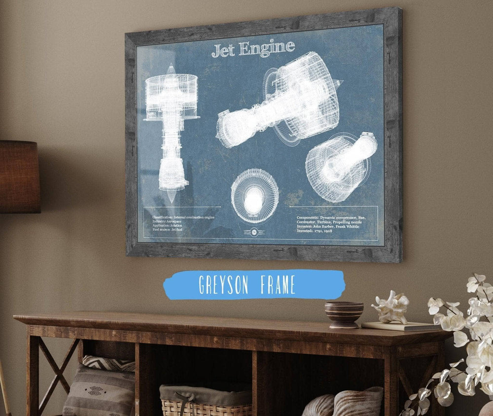 14" x 11" / Stretched Canvas Wrap Cutler West Jet Engine Vintage Original Blueprint Print