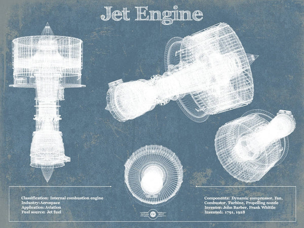 14" x 11" / Unframed Cutler West Jet Engine Vintage Original Blueprint Print