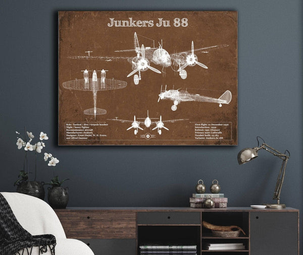 Cutler West Junkers Ju 88 WWII Combat Aircraft Vintage Blueprint Original Military Wall Art