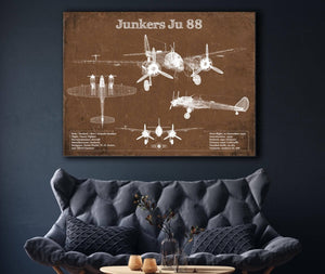 Cutler West Junkers Ju 88 WWII Combat Aircraft Vintage Blueprint Original Military Wall Art