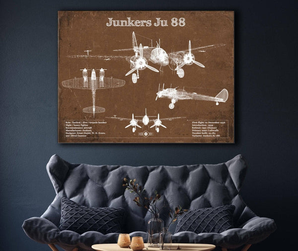 Cutler West Junkers Ju 88 WWII Combat Aircraft Vintage Blueprint Original Military Wall Art