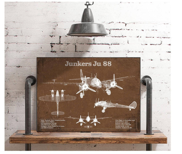 Cutler West Junkers Ju 88 WWII Combat Aircraft Vintage Blueprint Original Military Wall Art