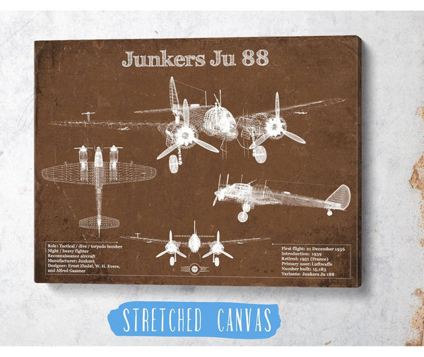 Cutler West Junkers Ju 88 WWII Combat Aircraft Vintage Blueprint Original Military Wall Art