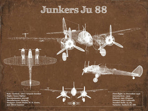 14" x 11" / Unframed Cutler West Junkers Ju 88 WWII Combat Aircraft Vintage Blueprint Original Military Wall Art