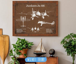 20" x 16" / Walnut Frame Cutler West Junkers Ju 88 WWII Combat Aircraft Vintage Blueprint Original Military Wall Art