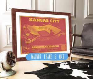 20" x 16" / Walnut Frame & Mat Cutler West Kansas City Chiefs Arrowhead Stadium Vintage Football Art Print