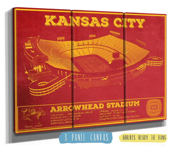 36" x 24" / 3 Panel Canvas Wrap Cutler West Kansas City Chiefs Arrowhead Stadium Vintage Football Art Print