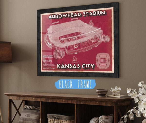 20" x 16" / Black Frame Cutler West Kansas City Chiefs Arrowhead Stadium Vintage Football Print