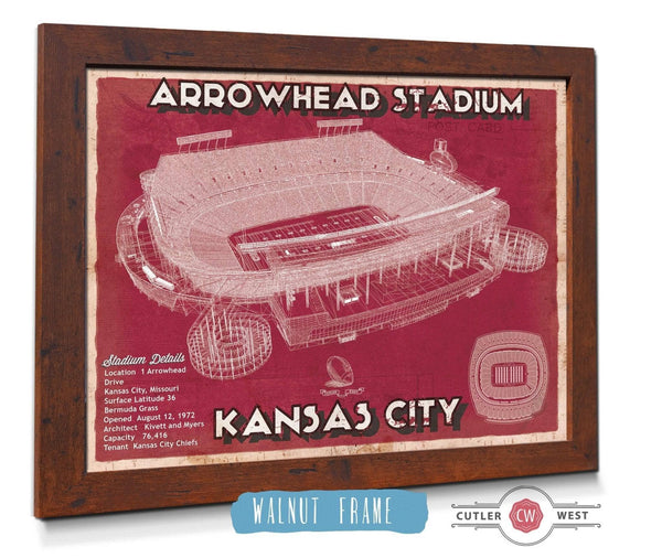 20" x 16" / Walnut Frame Cutler West Kansas City Chiefs Arrowhead Stadium Vintage Football Print