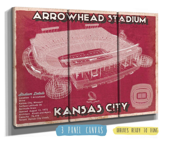 48" x 36" / 3 Panel Canvas Wrap Cutler West Kansas City Chiefs Arrowhead Stadium Vintage Football Print