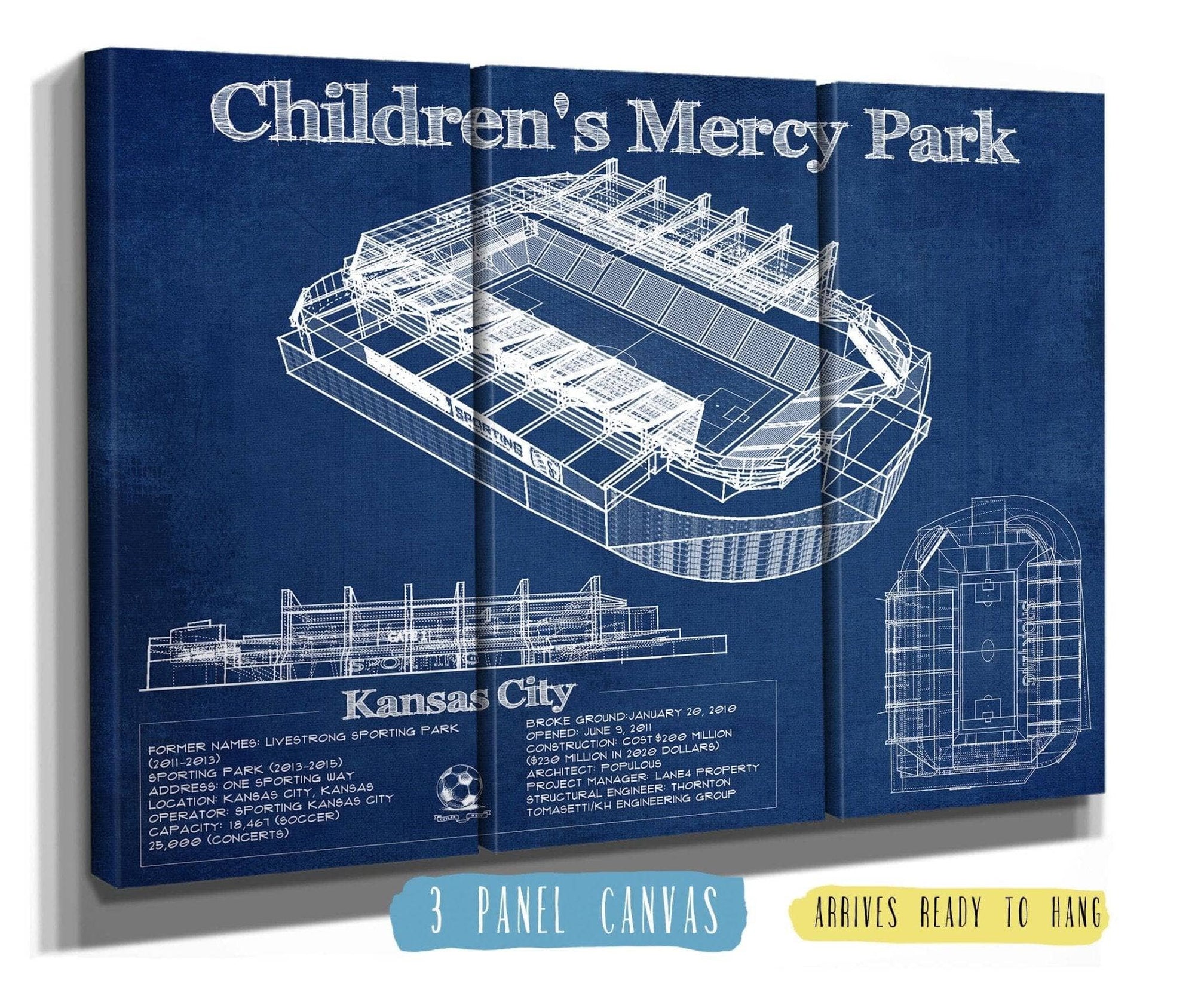 Cutler West 48" x 32" / 3 Panel Canvas Wrap Kansas City Children's Mercy Park Vintage Soccer MLS Print 933311116_53737