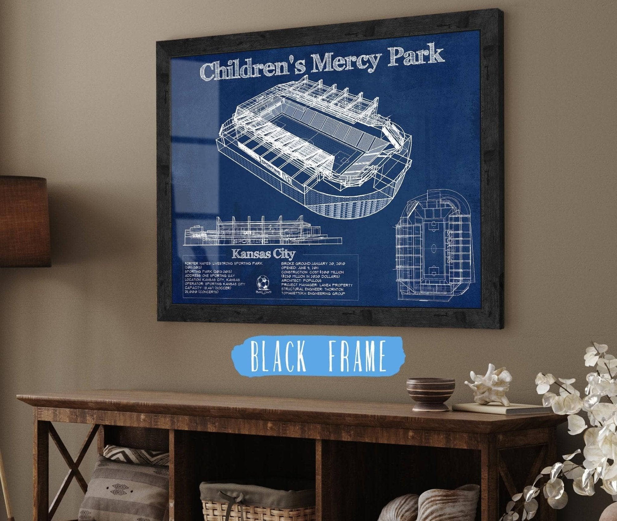 Cutler West 14" x 11" / Black Frame Kansas City Children's Mercy Park Vintage Soccer MLS Print 933311116_53688