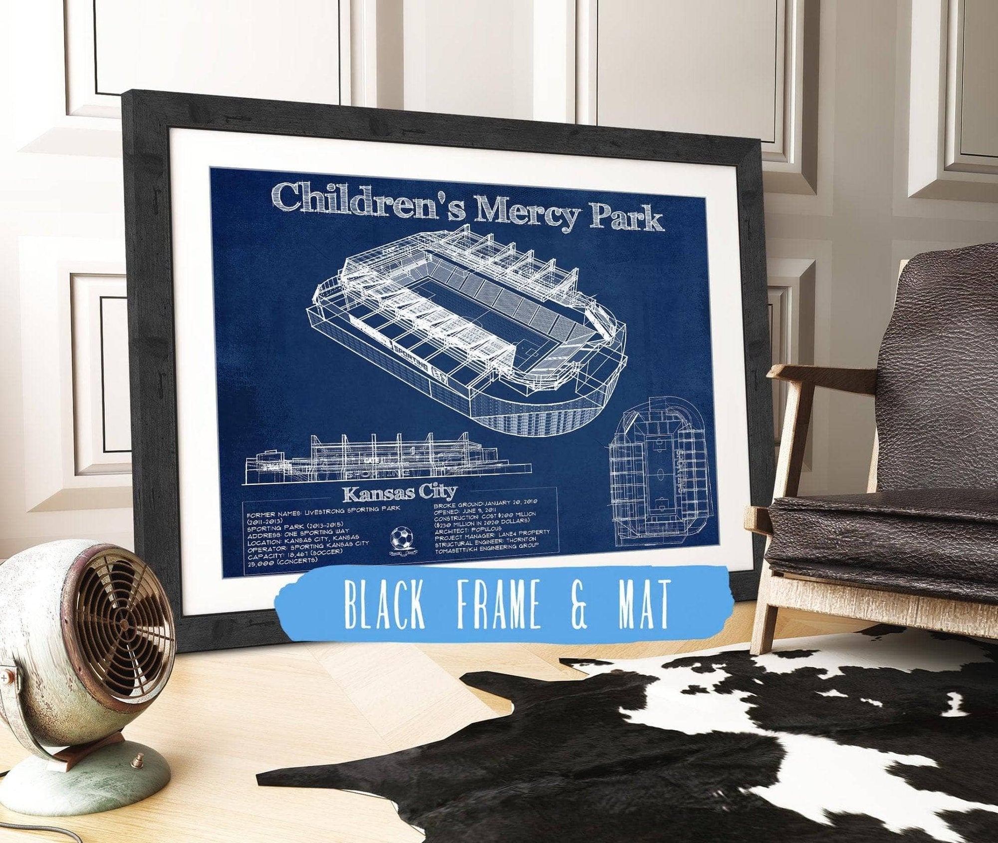Cutler West 14" x 11" / Black Frame & Mat Kansas City Children's Mercy Park Vintage Soccer MLS Print 933311116_53689