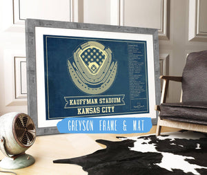 14" x 11" / Greyson Frame & Mat Cutler West Kansas City Royals Kauffman Stadium Seating Chart - Vintage Baseball Fan Print