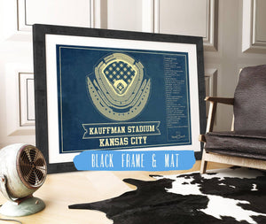 20" x 16" / Black Frame & Mat Cutler West Kansas City Royals Kauffman Stadium Seating Chart - Vintage Baseball Fan Print