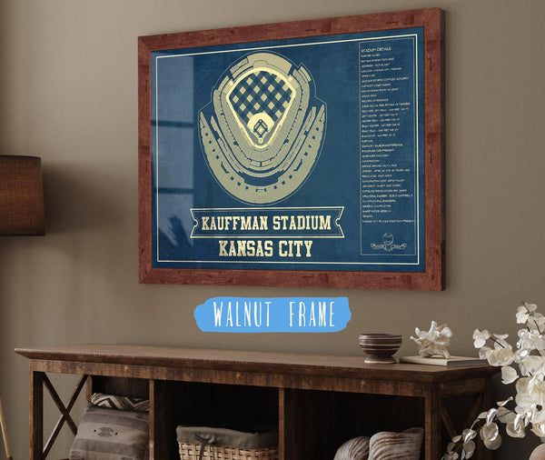 20" x 16" / Walnut Frame Cutler West Kansas City Royals Kauffman Stadium Seating Chart - Vintage Baseball Fan Print